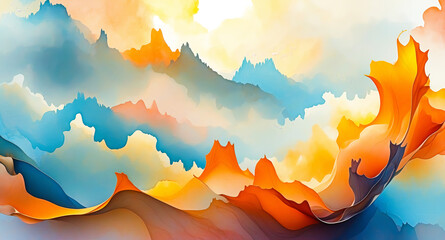 Poster - Abstract Mountain Landscape with Warm Colors