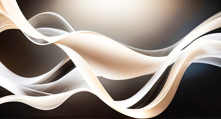 Poster - Abstract background with flowing curves in beige and white on a black background