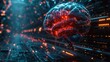 © Kanin - Futuristic representation of artificial intelligence with an illuminated brain and complex digital pathways in a high-tech environment.