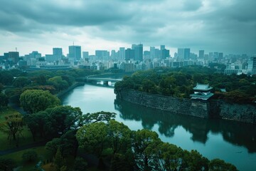 Wall Mural - River Park Landscape with Tall Buildings