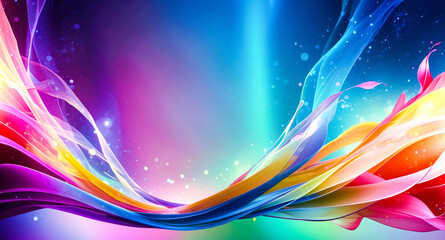 Poster - Abstract Rainbow Flowing Lines with Bokeh Lights