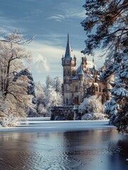 Sticker - Castle in snowy forest