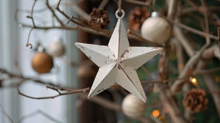 Canvas Print - Hanging decoration made of white wooden star shape