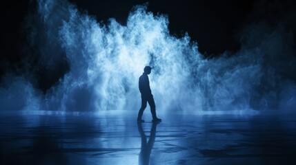 Poster - A dark backdrop frames the abstract dance of fog and light across the floor.