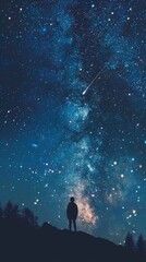 Wall Mural - shooting star in night sky wallpaper - generative ai