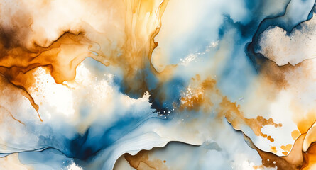 Canvas Print - Abstract Fluid Art Background in Blue and Orange Tones