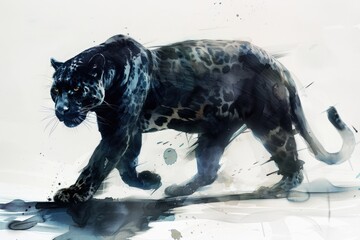 Poster - A close-up shot of a leopard walking across a clean white surface