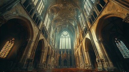 Wall Mural - Within the sacred walls of a Gothic cathedral, the architecture murmurs stories of bygone eras, with its towering arches and detailed stone carvings testifying to the passage of time.