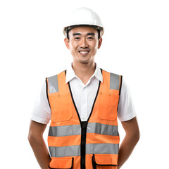 Handsome smiling asian american contractor. Builder Isolated on transparent background	
