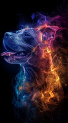 Wall Mural - Beautiful spectral illustration of a staffordshire bull terrier dog patronus transparent caustics magic fantasy composition dark dynamic pose vibrant color scheme