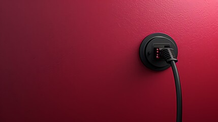 The black plug is plugged into the power lines on maroon background