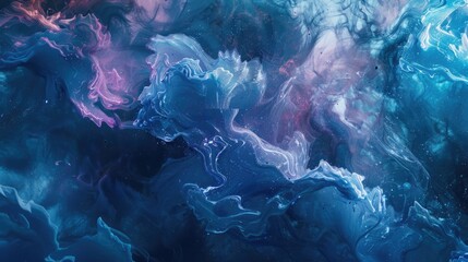 Close-up view of a vibrant blue and purple abstract art piece with textured brushstrokes and swirling patterns