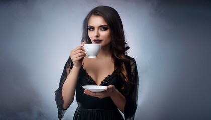 Canvas Print - woman drinking tea, AI generated