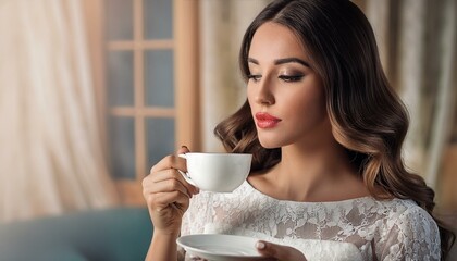 Canvas Print - woman drinking tea, AI generated