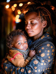 Wall Mural - Mother holding her newborn baby in the early morning