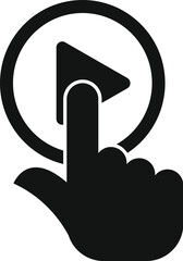 Canvas Print - Black and white icon of a hand pushing the play button on a music or video player