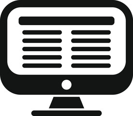 Black glyph icon for web development concept, website code programming on a desktop computer screen