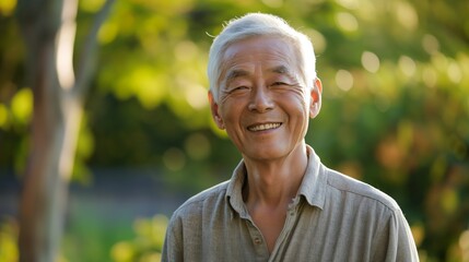 Wall Mural - Smiling Elderly Man Outdoors Highlighting Happiness and Contentment Suitable for Social Media and Print Design