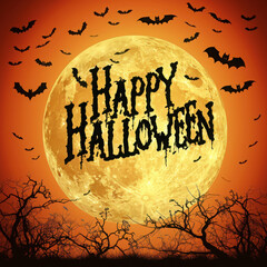 Wall Mural - Orange-yellow Happy Halloween background
