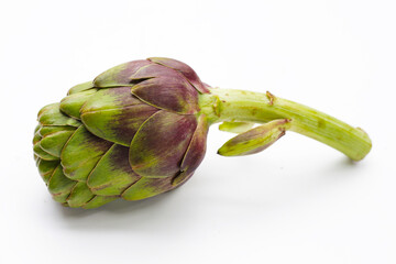 Wall Mural - Purple artichoke on white background.