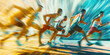 © HelgaQ - Athletes running in a competitive race, dynamic motion blur, vibrant colors, track and field event, high-speed action, sports photography concept