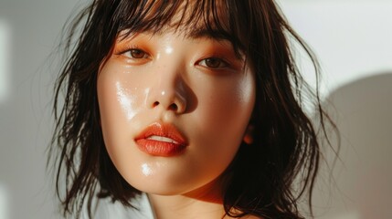 Poster - Close Up Portrait Of A Woman With Glossy Makeup And Wet Hair