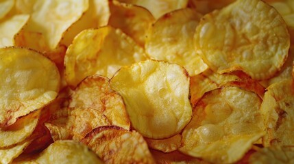 Wall Mural - A detailed view of a pile of crispy potato chips