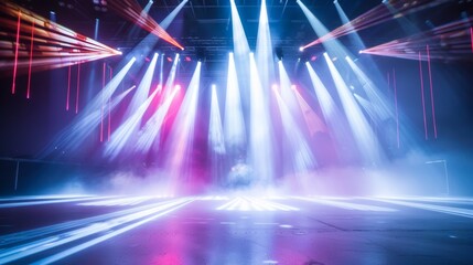 Stage Lighting With White and Pink Beams in a Dark Venue