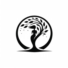 Wall Mural - Minimalist tree woman silhouette logo on white background