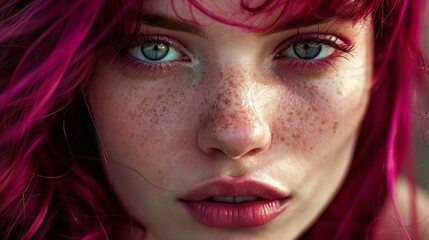 Canvas Print - A woman with blue eyes and pink hair