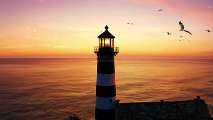 Poster - Lighthouse Sunset Over the Sea