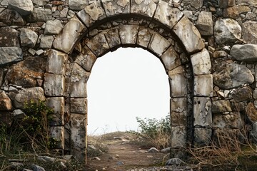 Sticker - Image of a stone arch with a white sky in the background, suitable for use in travel, architecture or landscape photography