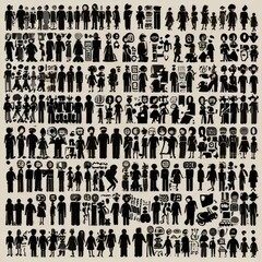 Wall Mural - set of silhouettes of people