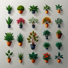 Wall Mural - set of flowers in pots