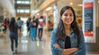 © gn8 - Confident Hispanic Female Student in University Hallway, Education, Diversity and Future Career Concept