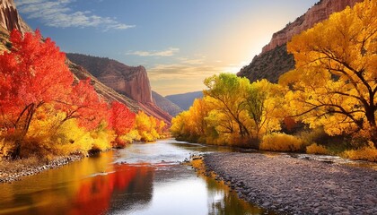 Wall Mural - river during the fall leaves changing color in ogden canyon in utah mountain range