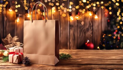 Wall Mural - paper bag on the wooden background