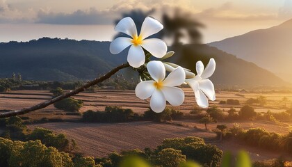 Wall Mural - white frangipani flower