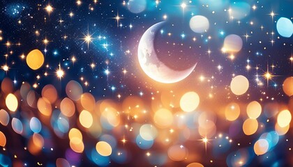 Wall Mural - abstract colorful background with bokeh defocused lights and stars and moon cosmic space and stars cosmic abstract background