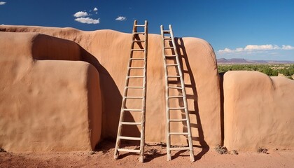 new mexico adobe wall with ladder resting againt it