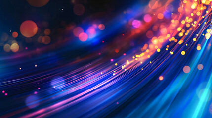 Blurred fiber optics strings in abstract background