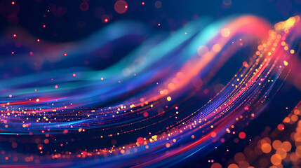 Blurred fiber optics strings in abstract background