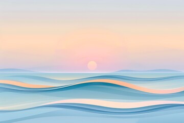 Wall Mural - A minimal banner with overlapping waves, subtle gradients, and a soft color scheme. Fluid and calming design, hd quality, natural look