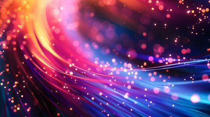 Blurred fiber optics strings in abstract background