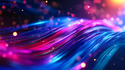 Blurred fiber optics strings in abstract background