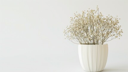 Sticker - Minimalistic white paper pot with dried baby s breath flower isolated on white background for home decor concept