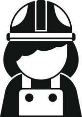 Poster - Black and white icon of a female construction worker wearing a hard hat and overalls