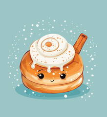 Sticker - Cute Cartoon Cinnamon Roll Food Character