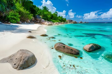 Wall Mural - A pristine tropical beach during midday, vibrant 