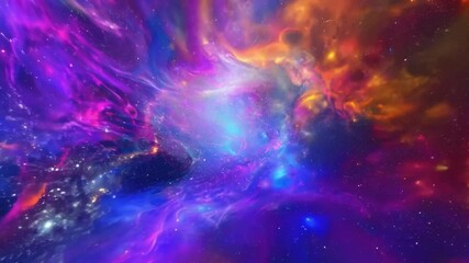Poster - A digital rendering of a nebula with vibrant hues of purple, blue, and orange.